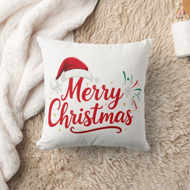 Almofada Tipografia Feliz Natal com Chapéu de Papai Noel e  (Cobertor)