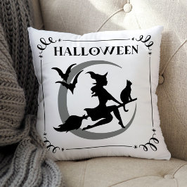 Almofada Tipografia Mágica de Voo de Bruxa no Halloween
