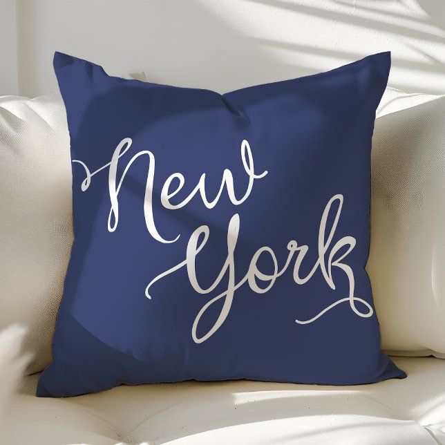 Almofada Tipografia Marinho Chic Blue and White New York (Criador carregado)