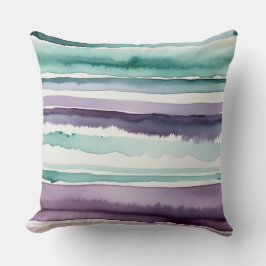 Almofada tiras abstrato brancas e roxas verdes