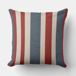 Almofada Tiras brancas, vermelhas e vintage de Denim
