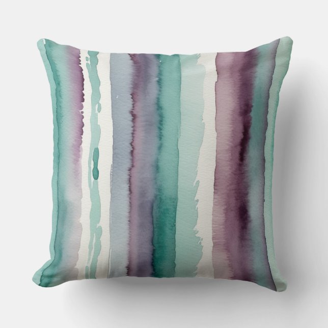 Almofada tiras de abstrato e de aquarela púrpura (Frente)