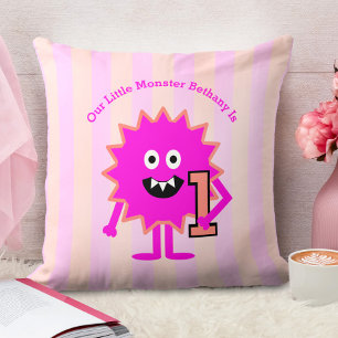 Almofada Tiras de primeiro aniversario de Monstro Rosa Quen