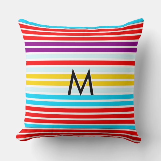 Almofada Tiras de Verão Brilhantes Modernas Multicores Padr (Frente)