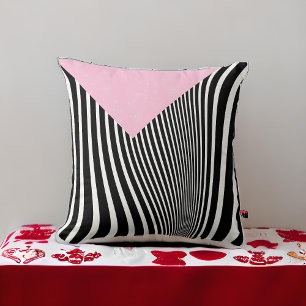 Almofada Tiras de Zebra Pretas e Brancas, Rosa e Curva