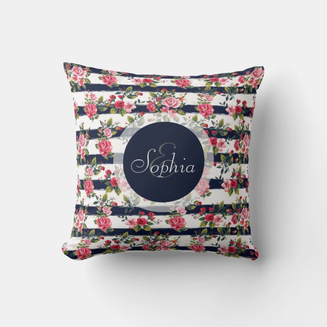 Almofada Tiras florais de rosas de vindima (Frente)