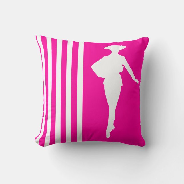 Almofada Tiras Modernas Rosa com Silhueta de Moda (Frente)