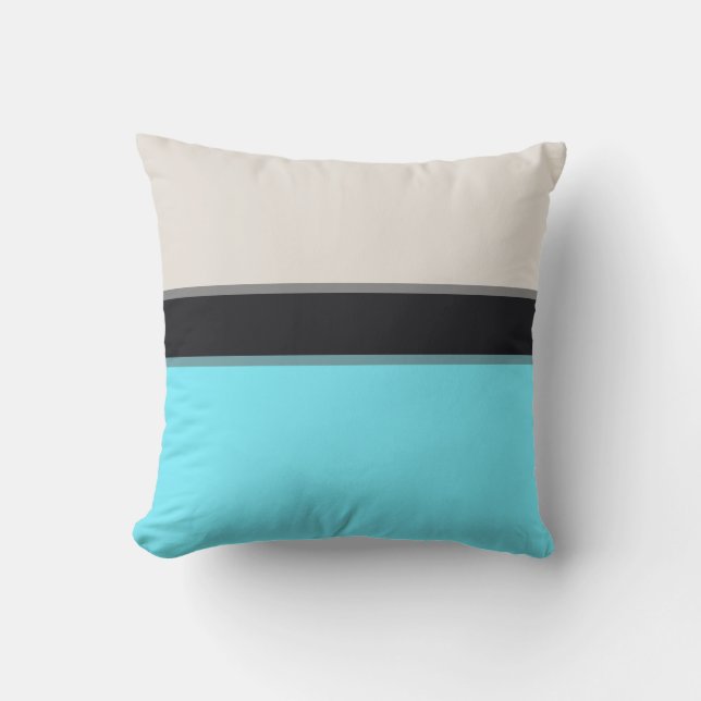 Almofada Tiras Negras de Cinzas de Prata Azul Moderna (Frente)