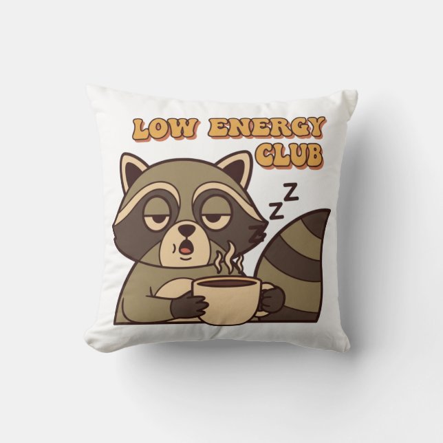 Almofada Tired Retro Raccoon Square Throw Pillow (Frente)