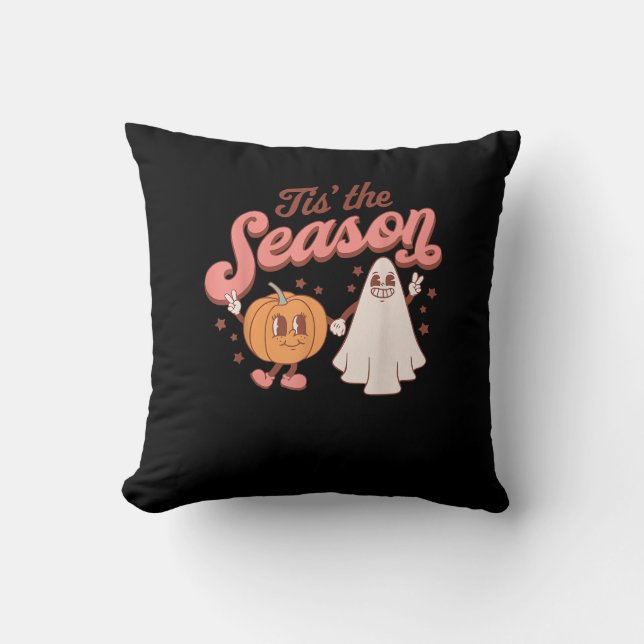Almofada Tis The Season Pumpkin Boo 60s 70s Halloween Costu (Frente)