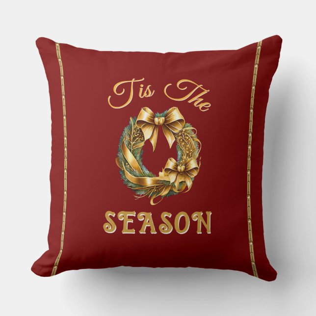Almofada "Tis The Season" Red Gold Wreathe (Frente)