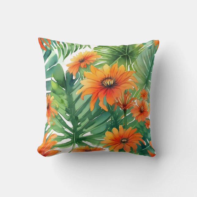 Almofada Tithonia Tropical Vibrant Watercolor (Frente)