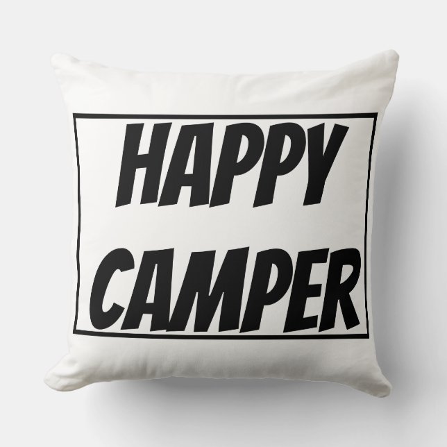 Almofada Título: Feliz Aventureiro de Acampamento Divertido (Frente)