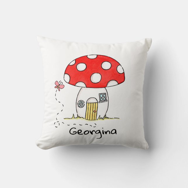 Almofada Toadstool e Borboleta para Crianças Personalizadas (Frente)