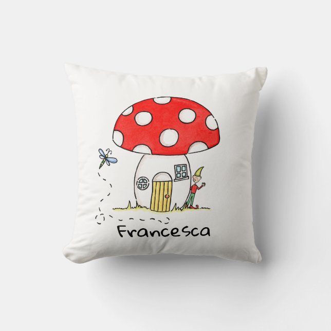 Almofada Toadstool, Elf & Dragonfly personalizadas (Frente)