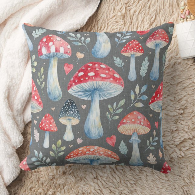 Almofada toadstool story in watercolor pattern throw pillow (Cobertor)