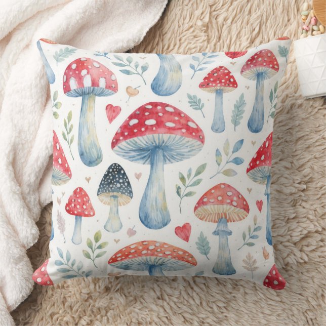 Almofada toadstool story in watercolor pattern throw pillow (Cobertor)