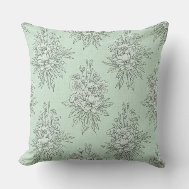 Almofada Toalete Botânico Verde Menta com Ramalhetes Florai (Frente)