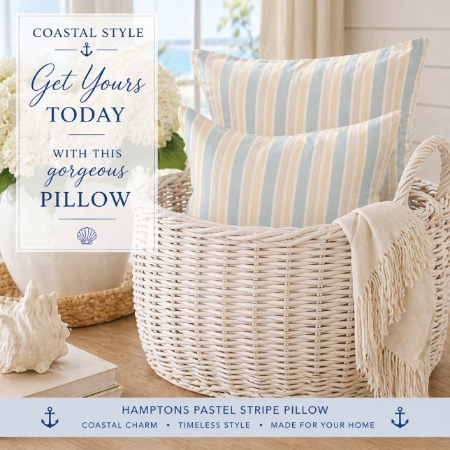 Almofada Toalha de Cozinha Faixa Costeira de Hamptons (Style your home with this coastal stripe pillow—perfect for relaxed, elegant Hamptons living)