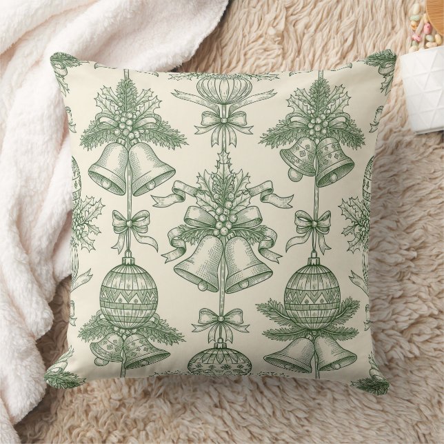 Almofada Toalhete Verde de Natal Sininhos e Enfeites (Cobertor)