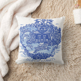 Almofada Toile Branca de Ilha de Coelho Selvagem Azul