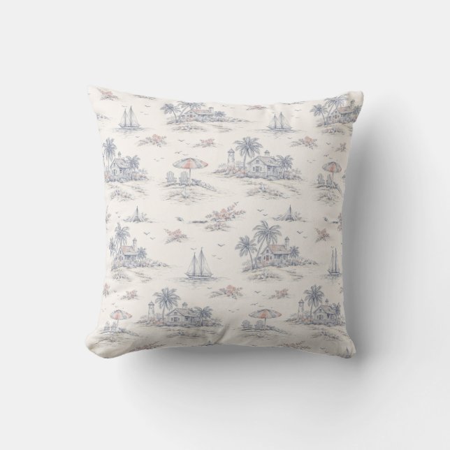 Almofada Toile de Jouy Azul Costeira (Frente)