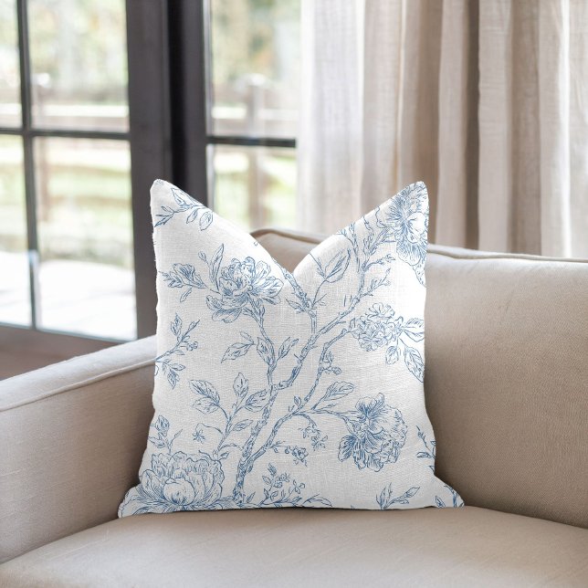 Almofada Toile de Jouy Azul Floral (Criador carregado)
