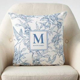 Almofada Toile de Jouy Azul Monograma Nome Francês