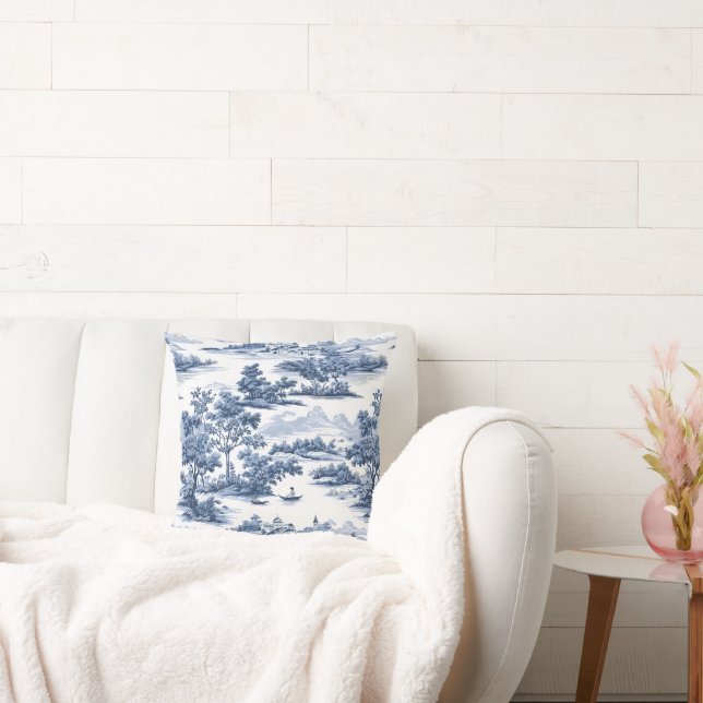 Almofada Toile de jouy, china azul, porcelana, salgueiro az (Sofá)