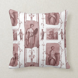 Almofada Toile de Jouy Clássica Vermelha e Branca