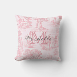 Almofada Toile de Jouy francesa cor-de-rosa monograma inici