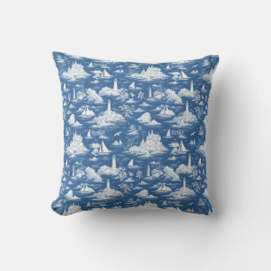 Almofada Toile de Jouy náutica azul
