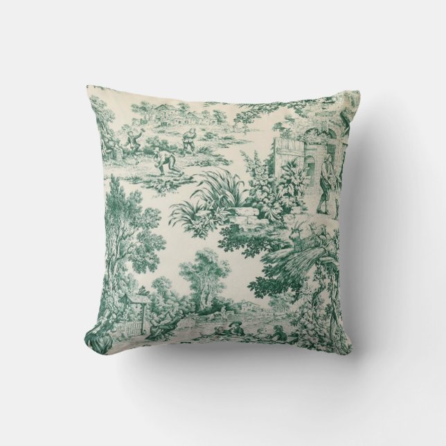 Almofada Toile de Jouy verte (Frente)