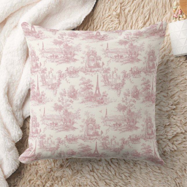 Almofada Toile Francês Rosa Romântico Padrão Campo (3) (Cobertor)