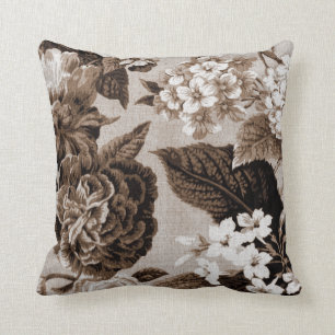 Almofada Tom Brown Toile floral botânico No.1 do Sepia
