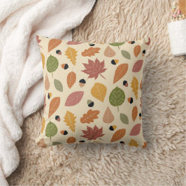 Almofada Tom de terra Folhas de outono com bolotas em bege 
