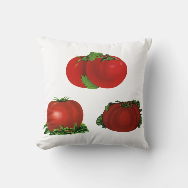 Almofada Tomates Vermelhos Maduros Vintage Comida, Frutas,  (Frente)