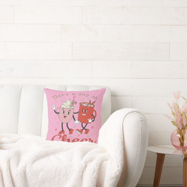 Almofada Tome Uma Xícara De Feliz Natal Rosa (Sofá)