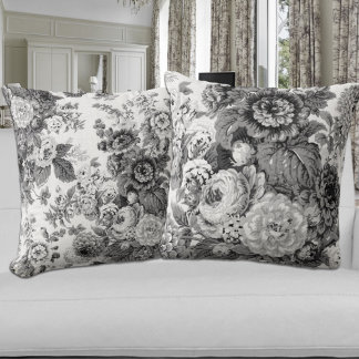 Almofada Tone Floral de Cinza Preta e Branca