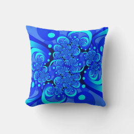 Almofada Tons de Azul Arte Fractal Abstrata Moderna