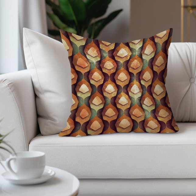 Almofada Tons de Terra Abstratos Marrom Verde (Burnt orange fall/autumn colors decorator pillow)
