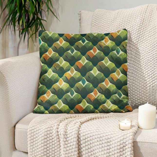 Almofada Tons de Terra Abstratos Verde Marrom (Abstract green and orange decorator pillow)