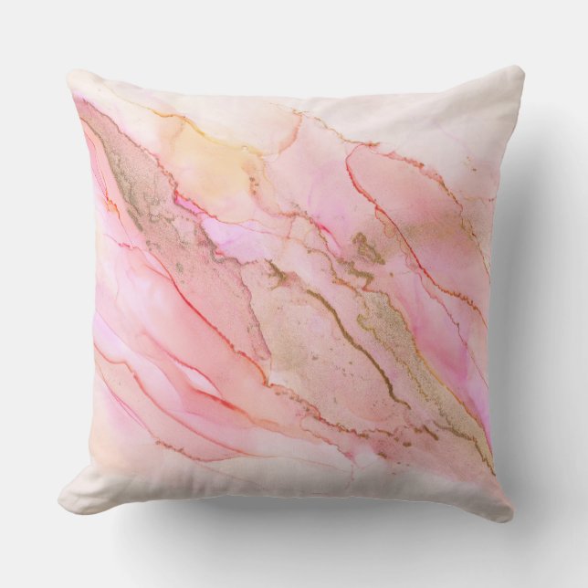 Almofada Tons rosa em nuvens de tinta com Dourado (Frente)