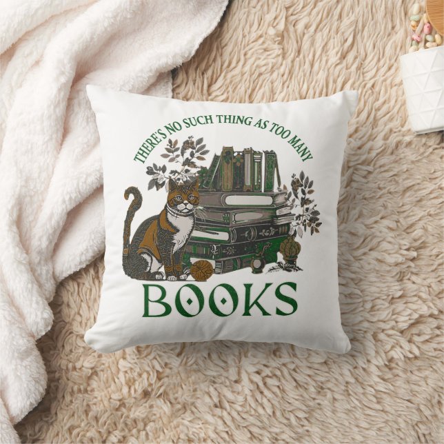 Almofada Too Many Books Green Floral Academia Throw Pillow (Cobertor)