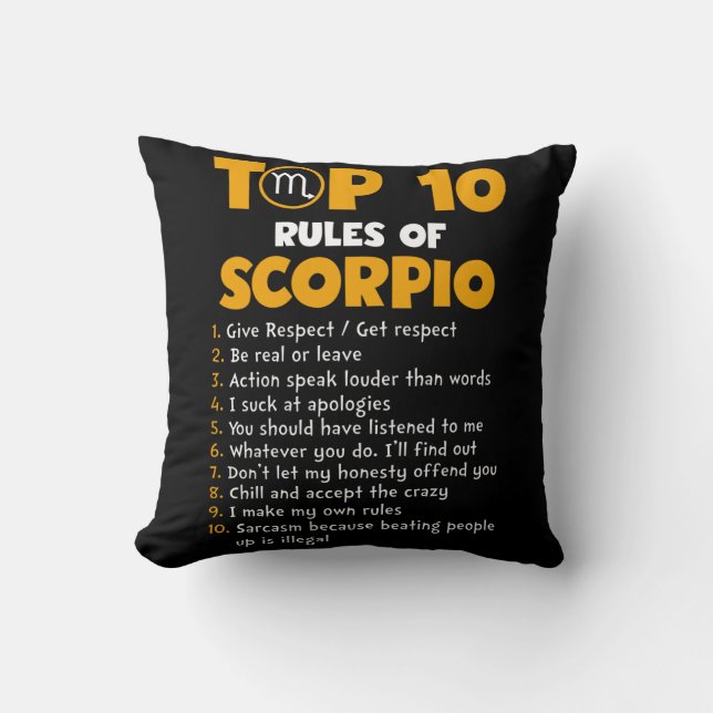 Almofada Top 10 Rules of Scorpio Birthday Gifts (Frente)