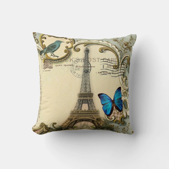 Almofada torre Eiffel de Paris dos redemoinhos do azul do (Frente)