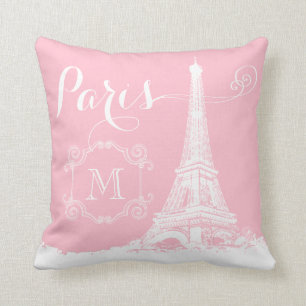 Almofada Torre Eiffel de Paris, Girly Pink, Branco Monogram
