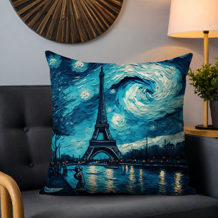 Almofada Torre Eiffel de Paris pintada de azul-noturno estr