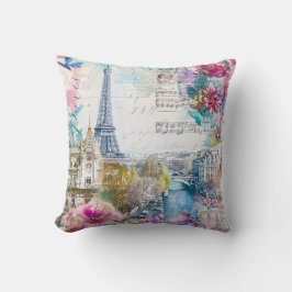 Almofada Torre Paris Eiffel Flores Collage Viagem Art