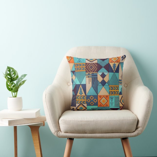 Almofada Tote de Patchwork Turquesa e Laranja (Cadeira)
